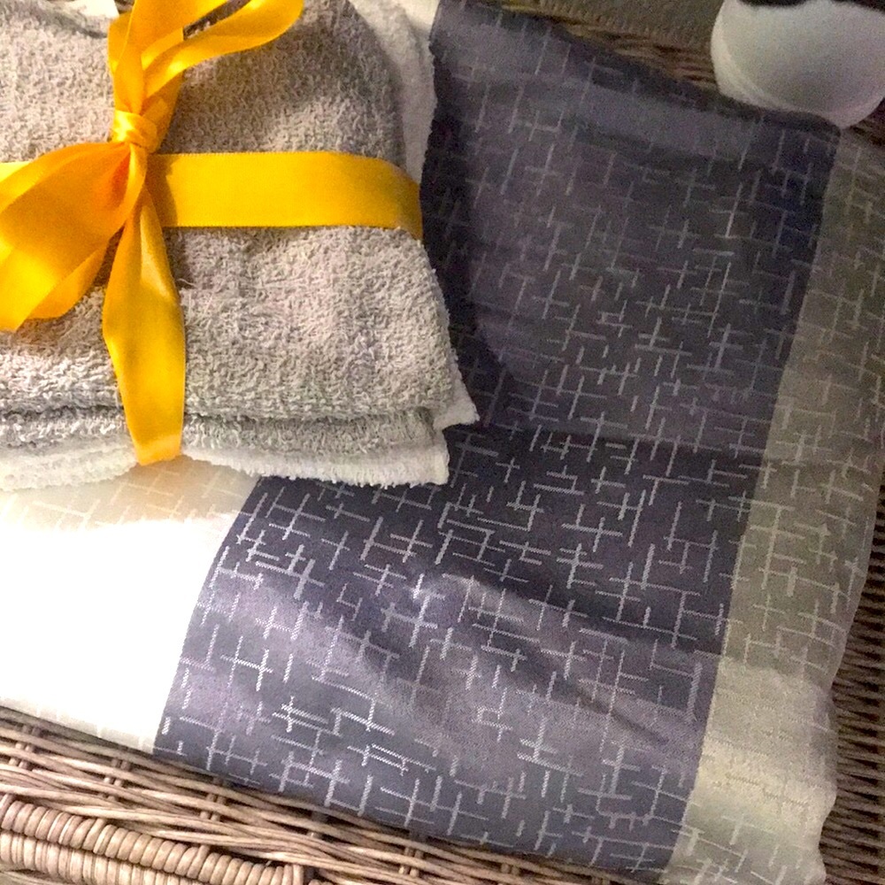 Striped Fabric Shower Curtain & Wash Cloth Set